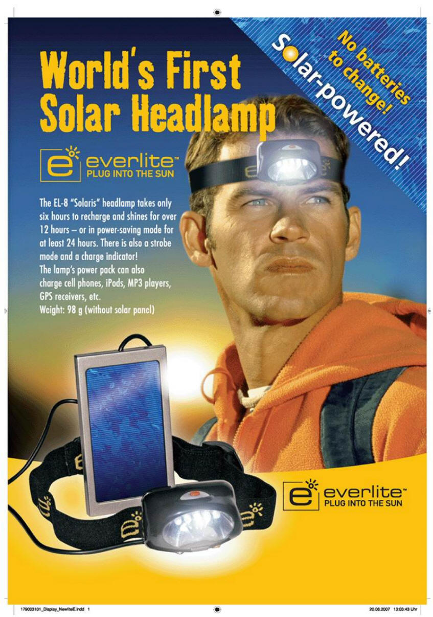 everlite Plug Into The Sun EL8 Solar LED Headlamp
